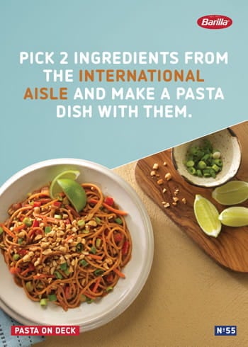 Barilla_Chickpea and Red Lentil Pasta - Pick 2 ingredients from the international aisle and make a pasta dish with them.